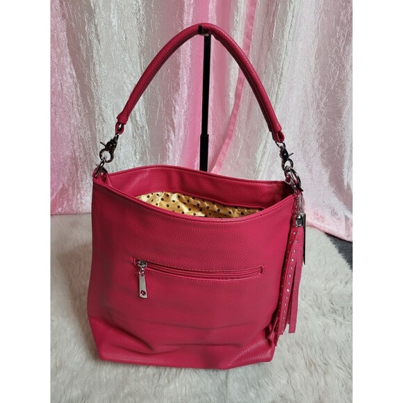 Fuchsia Boho Flower Sunburst Rhinestone Hobo Handbag & Matching Wallet Set - Picture 6 of 11